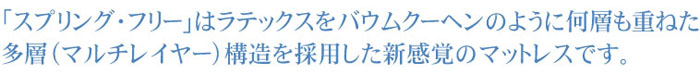 スプリング・フリーはラテックスをバウムクーヘンのように何層も重ねた多層(マルチレイヤー)構造を採用した新感覚のマットレスです。